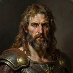 dramatic painting of zeus as a tarkov player, painterly, caravaggio, 3 d render, detailed face