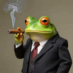 frog wearing a suit smoking a cigar