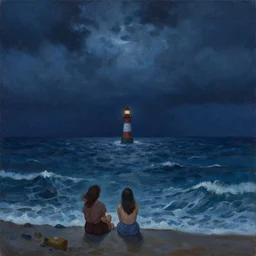 pov image of painting a picture of a lonely lighthouse on a stormy ocean at night by artgerm and magali villanueve and michael whelan