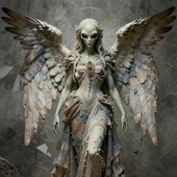 alien god, rococo style, patchwork-streak style, broken-loop background, angelic, concept art . Highly detailed, photographic, cinematic, dramatic, sublime, establishing shot.