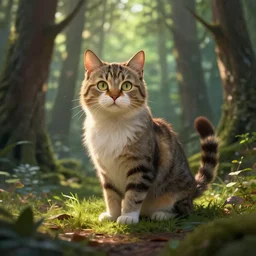 a cat in a forest, highly detailed, digital art, trending on artstation, backlighting, by kawacy, by wayne mclouglin, by don bluth