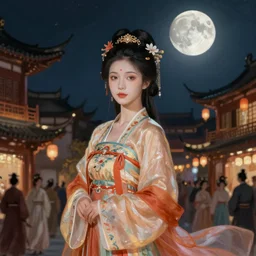moon a beautiful girl in hanfu mid - autumn festival night hyperdetailed digital oil painting dramatic cinematic lighting by hsiao ron chen, artgerm, lawren harris, eve ventrue, magali villeneuve, jeremy lipkin, rob rey, christophe vacher ， chinese traditional architecture