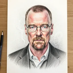 walter white covered in acid smoke, colored pencil drawing