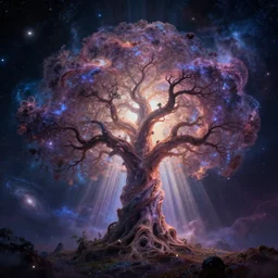 cosmic tree of life swirling through galaxies, nebulae, god rays, intricate, artstation style, elegant, very beautiful, unreal engine, 4 k, hyper realistic, sharp focus, extreme details, masterpiece,