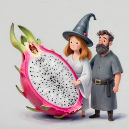 dragonfruit wizard, painted by wendy froud and wayne douglas barlowe, trending on artstation, bright closeup view movie poster, mandelbulb 3 d, fresco, watercolor painting, daguerreotype