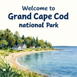 welcome to grand cape cod national park! vibrant tourist poster, minimalism, tourism, rich color palate, watercolors, trending on artstation