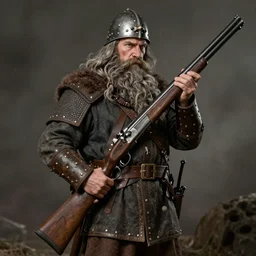a vintage photo of a high fantasy ww 1 dwarven soldier posing with a heavy shotgun in the style of dark fantasy art trending on artstation deviantart pinterest detailed high resolution hd 8 k
