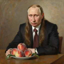 vladimir putin as a girl with peaches at a table. detailed painting by valentin serov. tretyakov gallery, moscow