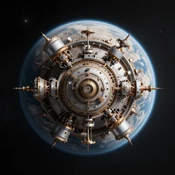 a planet that looks like a big machine in space