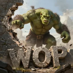 a giant orc charges onto a stone wall demolishing it, wlop, concept art, digital painting, trending on artstation, highly detailed, epic composition, 8 k uhd
