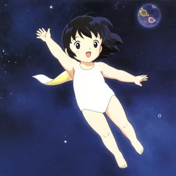 full body portrait of a young girl drifting away in space, colorful, cute face by yoshinari yoh, mai yoneyama, dynamic pose, ( kyoani ), rounded eyes, illustration, christopher balaskas, anime poster, mads berg, textured, shading