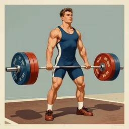 mens weightlifting barbell, very coherent, 1 9 5 0 s propaganda poster art, two tone, muted colors