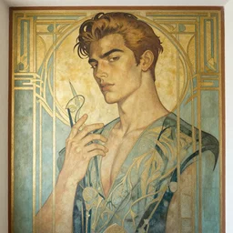 a beautiful art deco wall mural of a handsome man