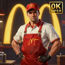 an oil painting of the terminator as a mc donald worker, by artgerm, hd, hdr, ue 5, ue 6, unreal engine 5, realistic anime 3 d style, cinematic 4 k wallpaper, 8 k, ultra detailed, gta cover art, high resolution, artstation, award winning