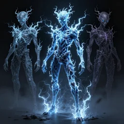 character designs for vampiric parasitic energy being whose skin crackles with electricity and ice created by the artist for the band gorrilaz