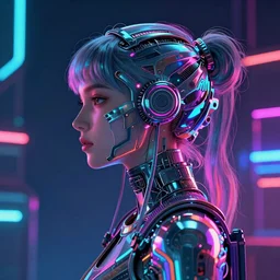 digital illustration of A profile of a cyberpunk female,full metal overlay,neon colors,profile,neon background, f1.8, 50mm, vibrant light,leaks,sci-fi,futuristic,psychedelic,Surreal,minimalism,high detailed, intricate detail,high contrast, hyper realism 8k,trending on artstation.