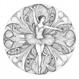 hyper detailed bw linear pencil drawing, woman ballet dancer, organic symmetric shapes by ernst haeckel