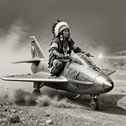 old vintage  photo of  native Indian shaman  female  on the complex steam punk jet,  extreme sports photography , dynamic photography, high speed,dirt and grawel flying in the spot,  lens flares, dust in the air, moody lighting, intricate, elegant, highly detailed, centered, smooth, sharp focus,  sports photography, old photo, black and white, sepia, cinematic lighting, cinematic angle,  national geographic
