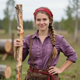 photo of a young pretty female finnish lumberjack