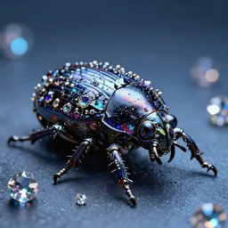 high quality close-up 3d scarab!! with crystals iridescent gorgeous hyperdetailed moody blue lighting octane low angle hd 8k sharp shallow depth of field