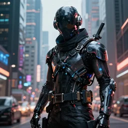 badass high - tech ninja in cyberpunk metropolis + cyberpunk + 8 k, 4 k, octane render, artstation, hyperdetailed, volumetric lighting