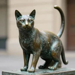 a 4 k photorealistic photo medium shot of a bronze statue of a cat.