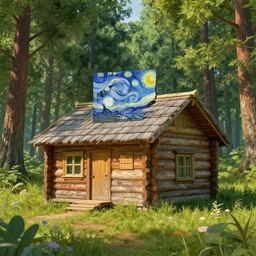 [ a log cabin in the forest ] [ van gogh ] [ unity 3 d ]