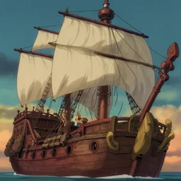 a film still of pirate ship, medium shot, waist up, studio ghibli, pixar and disney animation, sharp, rendered in unreal engine 5, anime key art by greg rutkowski, bloom, dramatic lighting