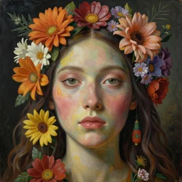 a surrealist painting of a beautiful shaman's face, 3 d render, made of flowers, in the style of giuseppe arcimboldo, symbolist, soft colors, dramatic lighting, smooth!, sharp focus, extremely detailed!, aesthetically pleasing composition, octane render