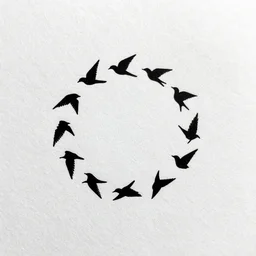 a simple tattoo design of flying birds in a 8 shape spiral, black ink, logo