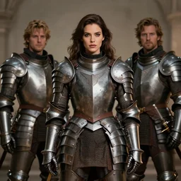 gorgeous brunette in armor by ross tran, raymond swanland and wlop