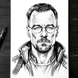 walter white, portrait, cyberpunk 2 0 2 0 manual, by steampoweredmikej, by tim bradstreet, inktober, ink drawing, black and white, coloring pages, manga, highly detailed