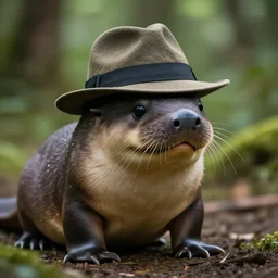 detailed photograph of a platypus wearing a fedora in a forest, national geographic, realistic, cinematic lighting, 8 k, cute, adorable, fedora, wearing a hat, wearing a fedora, realistic