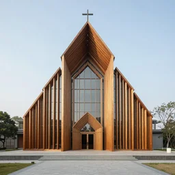 buliding design by ieoh ming pei, it is made by wood, function is church ， photography ， 8 k