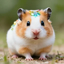 photo of cute faceted hamster made of large rainbow gems
