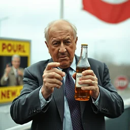 news still of a drunk rudy giuliani holding a bottle, 4 k, professional