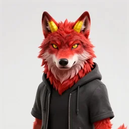portrait of a red color wolf with yellow horns in casual wear, D&D, fantasy, elegant, badass, highly detailed, slim, digital painting, artstation, concept art, sharp focus, illustration