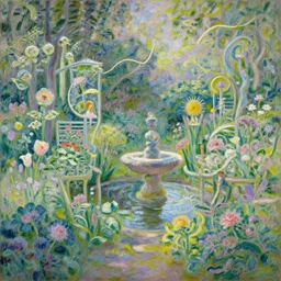 serene fairy garden in the style of claude monet, beautiful intricate masterpiece, hyper detailed, hd