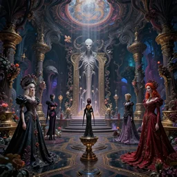 a psychedelic realm at the edge of all known time in the style of h. r. giger, zdzislaw beksinski and greg rutkowski and amanda sage and lisa frank, lush, sumptuous, exquisite, elegant, elaborate, rich, ray traced, global illumination, artstation, in frame