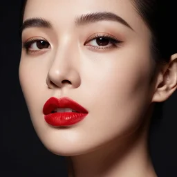a close up studio photographic portrait of beautiful gorgeous woman red lips vibrant stunning on vogue dramatic lighting