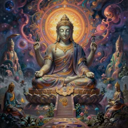 a very high hyperdetailed painting of 👽💻🌌 psychedelic spiritual art