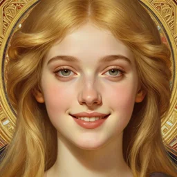 beautiful feminine face! portrait of young woman blessed by god with ever - increasing physical mental perfection, blonde hair, symmetrical! intricate, elegant, highly detailed, holy perfection!! smile, plush lips, digital painting, artstation, concept art, smooth, sharp focus, illustration, art by artgerm and greg rutkowski and alphonse mucha