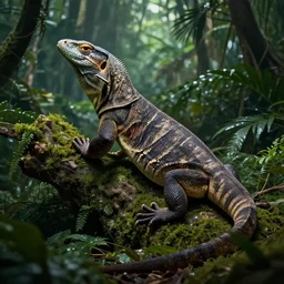 giant lizard in the exotic jungle, dramatic lighting, cinematic, establishing shot, extremly high detail, photo realistic, cinematic lighting, post processed, concept art, artstation, matte painting, style by eddie mendoza, raphael lacoste, alex ross