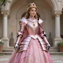 gorgeous!! hyper - realistic princess wearing ornate pink knight armor