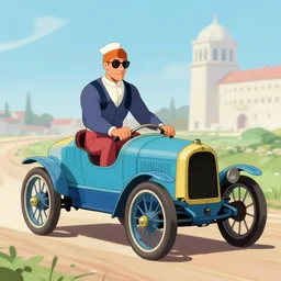 saturated pantone colors matte animation cel still of the famous 1 9 0 3 paris madrid race early automobile racing action shot vibrant detailed 1 9 9 0 anime sharp, rendered in unreal engine 5, anime key art by greg rutkowski, bloom, dramatic lighting poster art deco