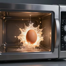 exoloding egg in a microwave, high detail, realistic professional photograph, modern, high contrast, hyperdetailed,