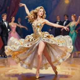 anime karlie kloss ballroom, intricate oil painting by greg rutkowski, trending on artstation