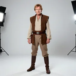 william shatner cosplaying as obi - wan kenobi, dragoncon, flash photography, wide angle, full length, 3 5 mm, f / 2. 8