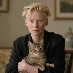 movie still of tilda swinton as a cat, 4 k