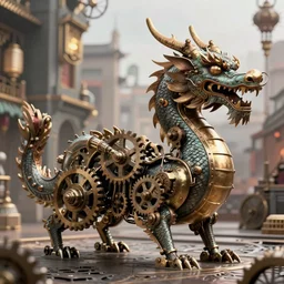 A steampunk Chinese dragon, cogs and wheels, mechanical hydraulics, epic composition, cinematic lighting, 8k, octane render, trending on ArtStation